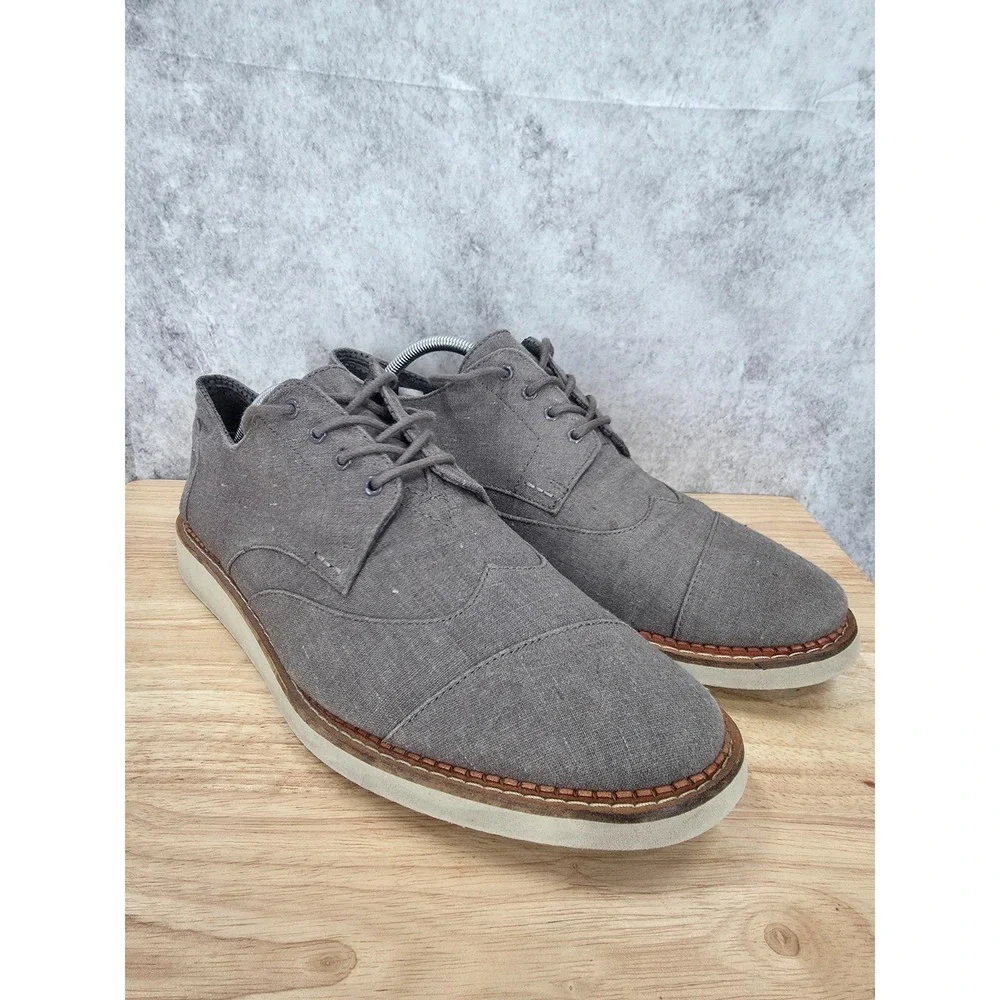 TOMS Brogue Shoes Men's 12 Gray Canvas Casual Wingtip Oxford Sneakers